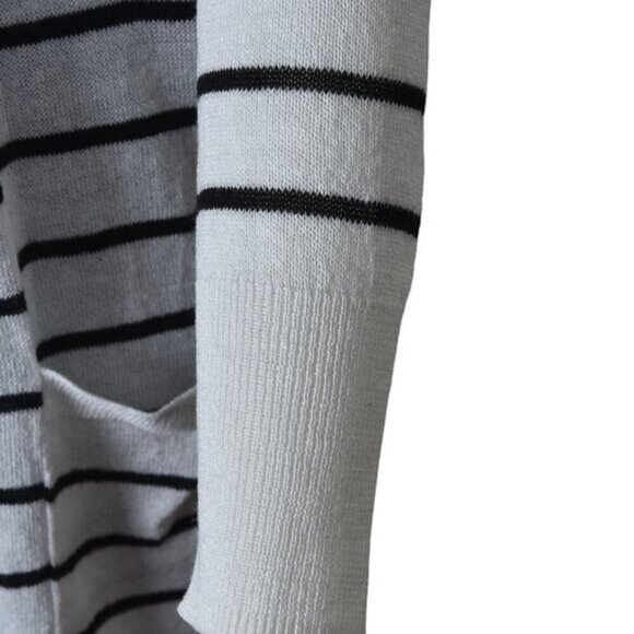 Halogen Linen Blend Long Cardigan Sweater Striped White Black Size XS - Picture 6 of 9